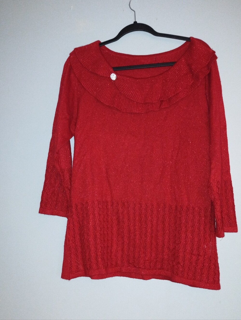 Red Ruffle-Neck Knit Sweater Top